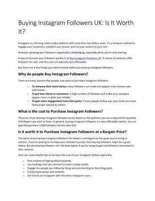 Buying Instagram Followers UK Is It Worth It