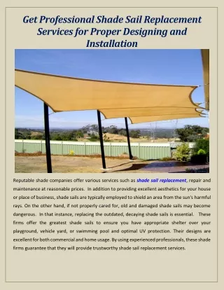 Get Professional Shade Sail Replacement Services for Proper Designing and Installation