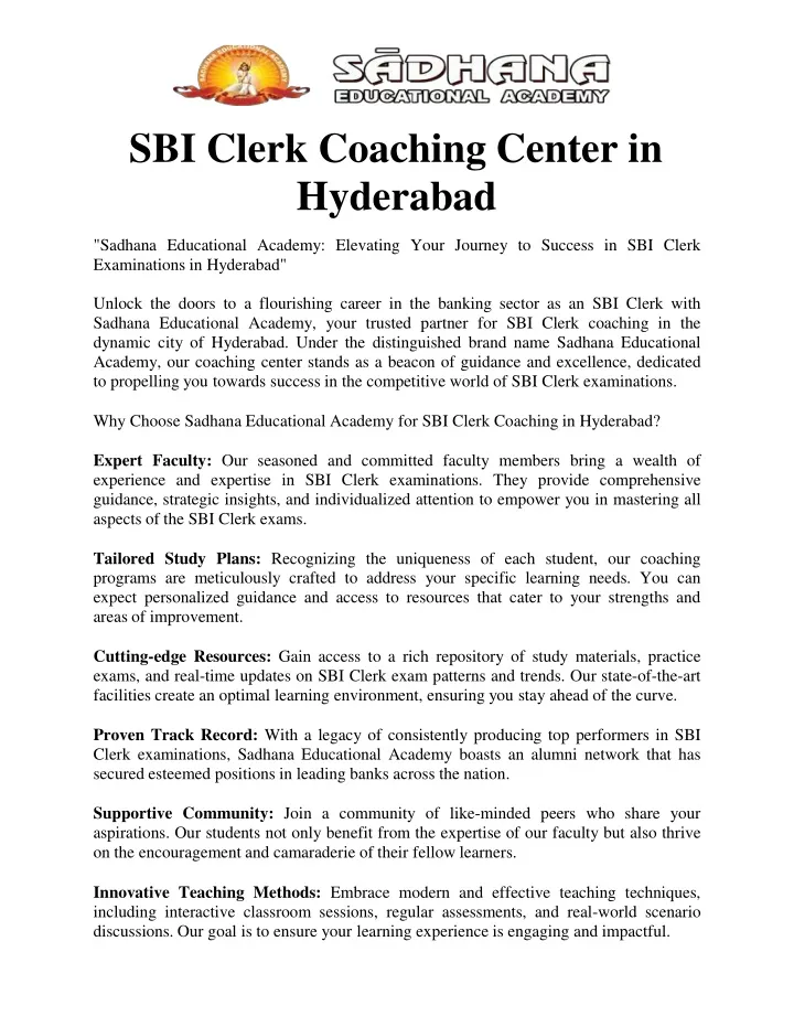 sbi clerk coaching center in hyderabad