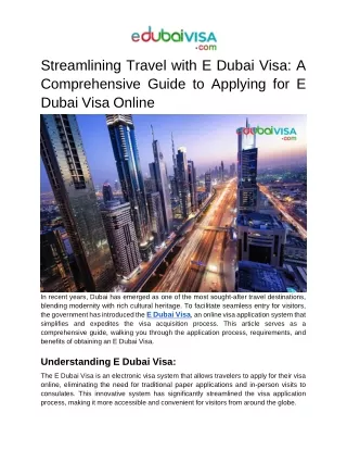Streamlining Travel with E Dubai Visa: