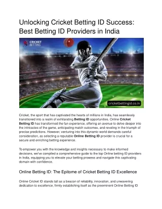 Unlocking Cricket Betting ID Success_ Best Betting ID Providers in India (1)