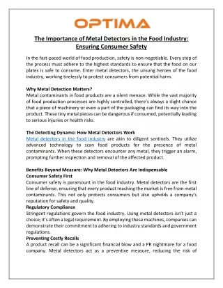 The Importance of Metal Detectors in the Food Industry Ensuring Consumer Safety