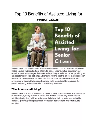 Top 10 Benefits of Assisted Living for senior citizen