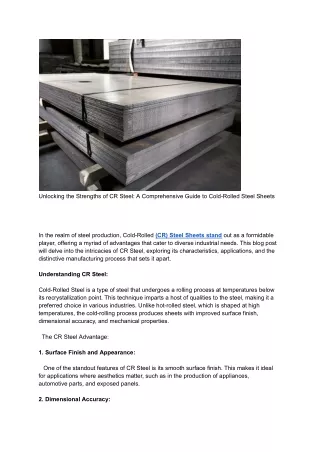 Unlocking the Strengths of CR Steel: A Comprehensive Guide to Cold-Rolled Steel