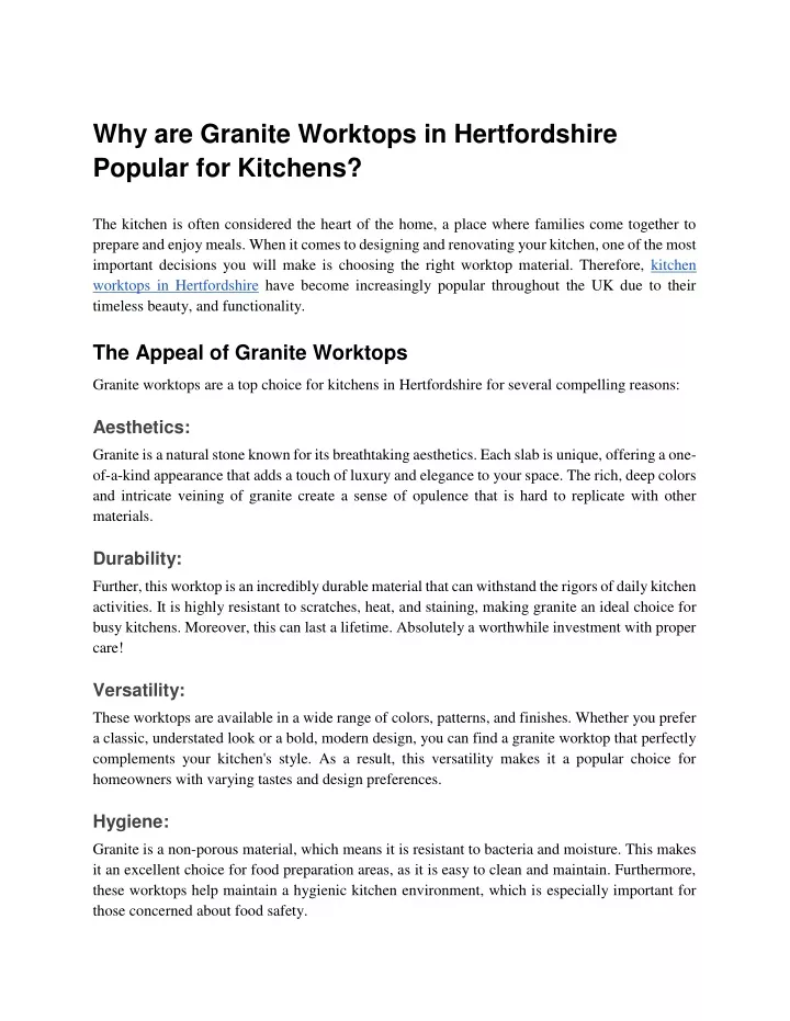 why are granite worktops in hertfordshire popular