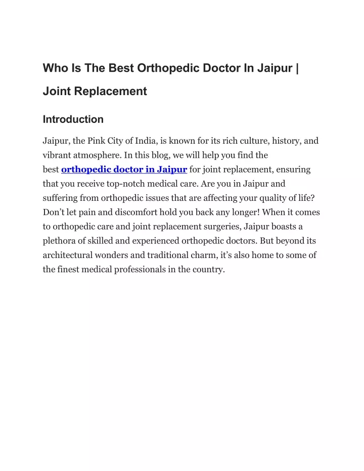 who is the best orthopedic doctor in jaipur