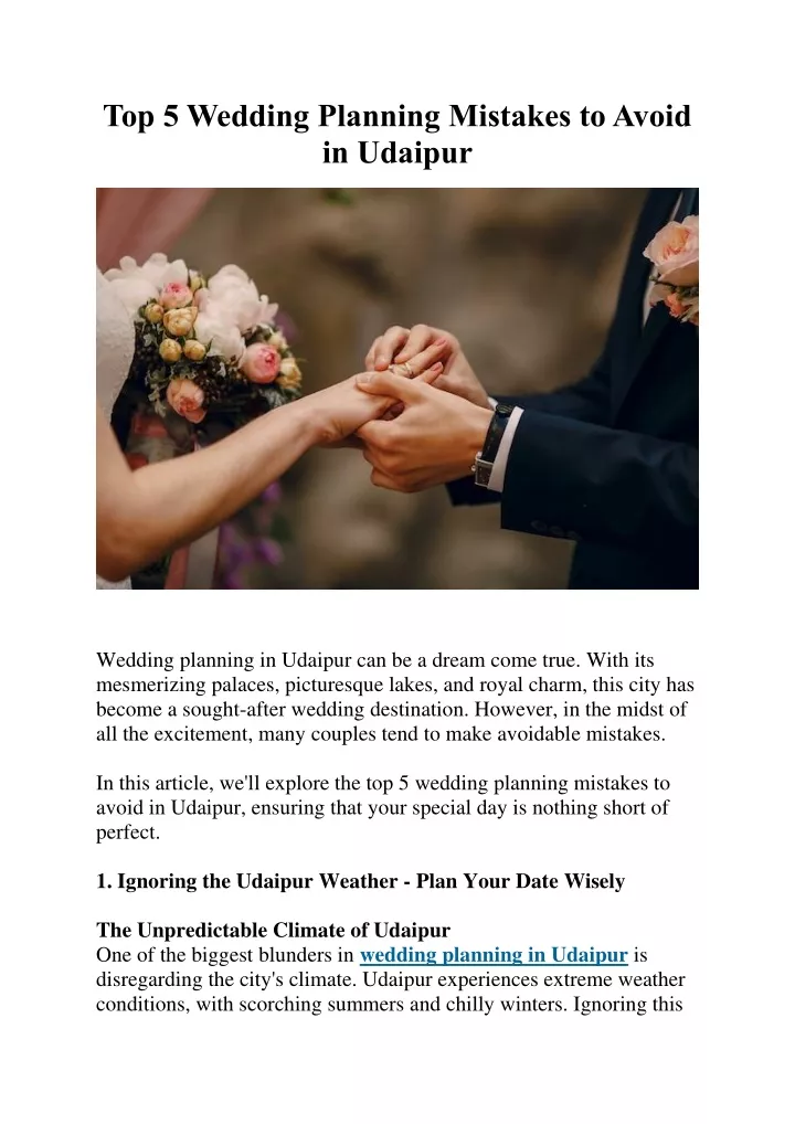 top 5 wedding planning mistakes to avoid