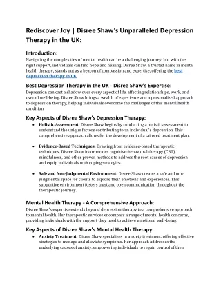 Best Mental Health Therapy & Best Relationship Therapy in UK