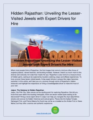 Hidden Rajasthan Unveiling the Lesser-Visited Jewels with Expert Drivers for Hire