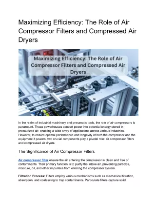 Maximizing Efficiency_ The Role of Air Compressor Filters and Compressed Air Dryers