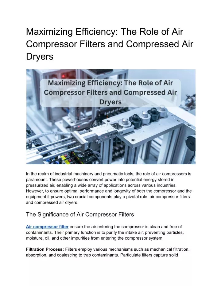 maximizing efficiency the role of air compressor