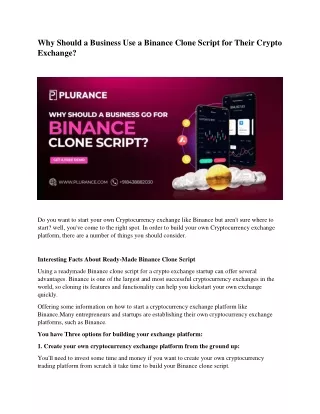 Why Should a Business Use a Binance Clone Script for Their Crypto Exchange?