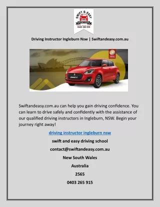 Driving Instructor Ingleburn Nsw | Swiftandeasy.com.au