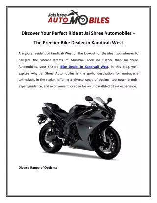 Discover Your Perfect Ride at Jai Shree Automobiles – The Premier Bike Dealer in Kandivali West