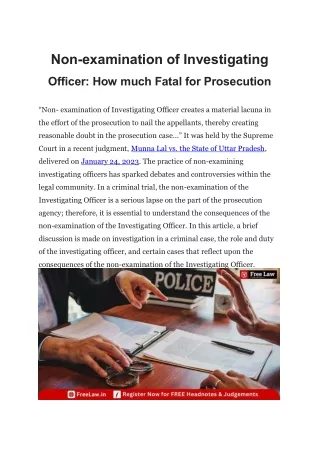 Non-examination of Investigating Officer : How much Fatal for Prosecution