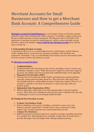 Merchant Accounts for Small Businesses and How to get a Merchant Bank Account