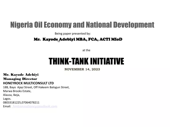 nigeria oil economy and national development