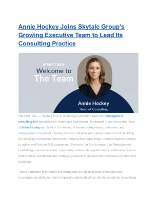 Annie Hockey Joins Skytale Group’s Growing Executive Team to Lead Its Consulting Practice