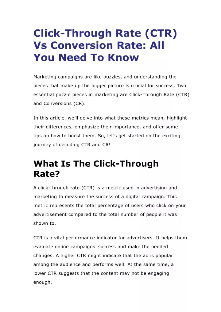 click through rate ctr vs conversion rate