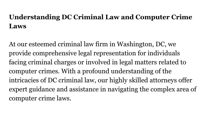 understanding dc criminal law and computer crime