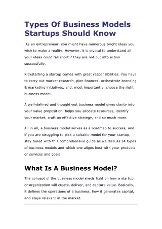 types of business models startups should know