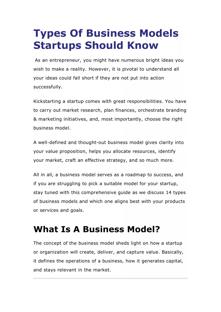 types of business models startups should know