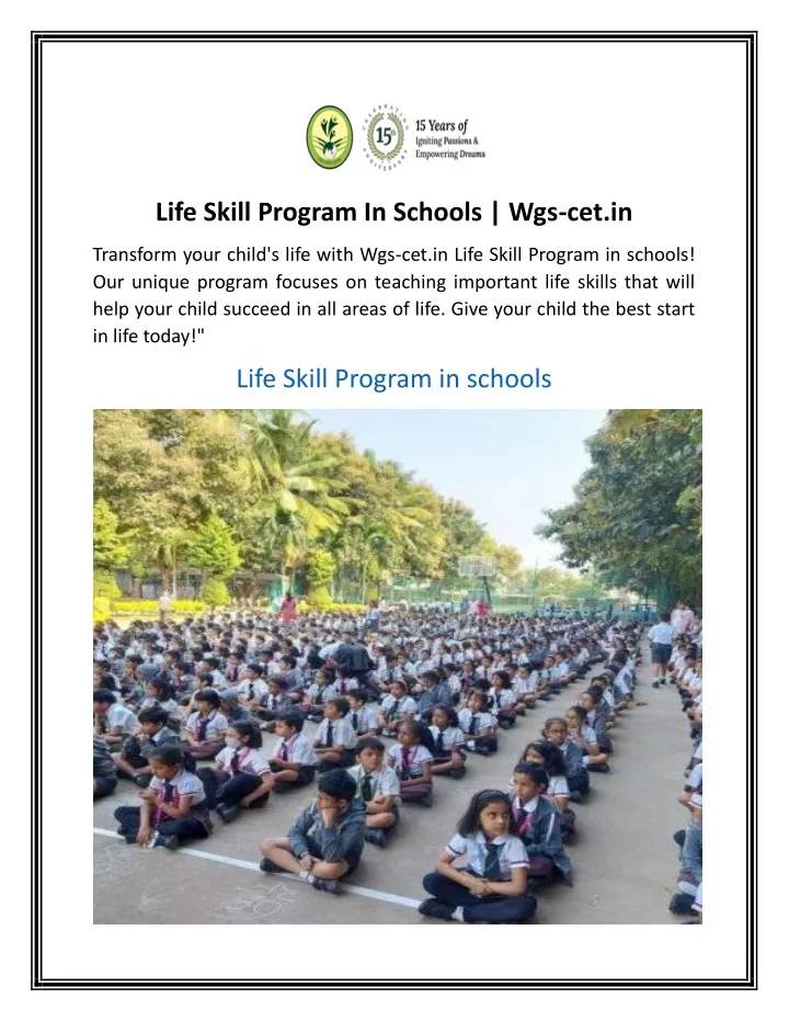 life skill program in schools wgs cet in