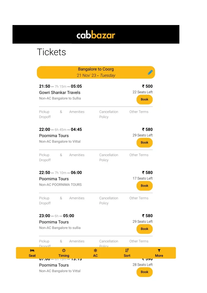 bangalore to coorg bus tickets