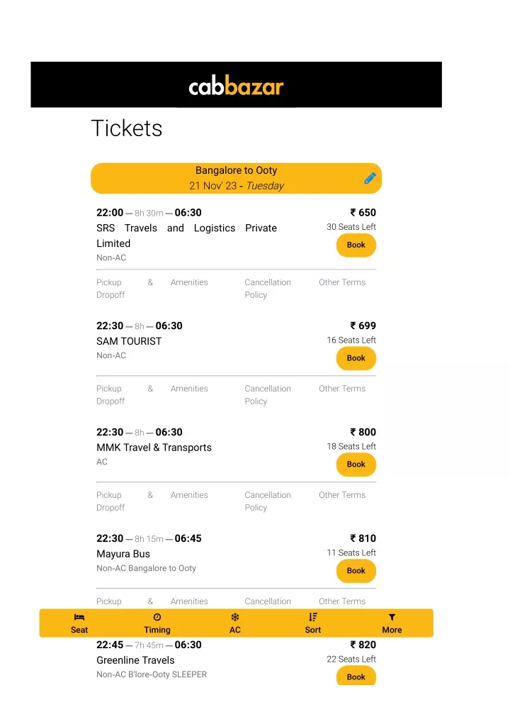 bangalore tickets