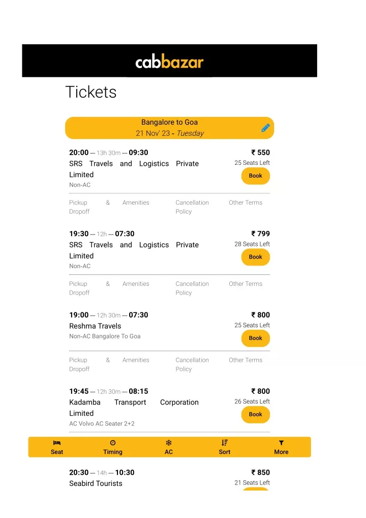 bangalore tickets