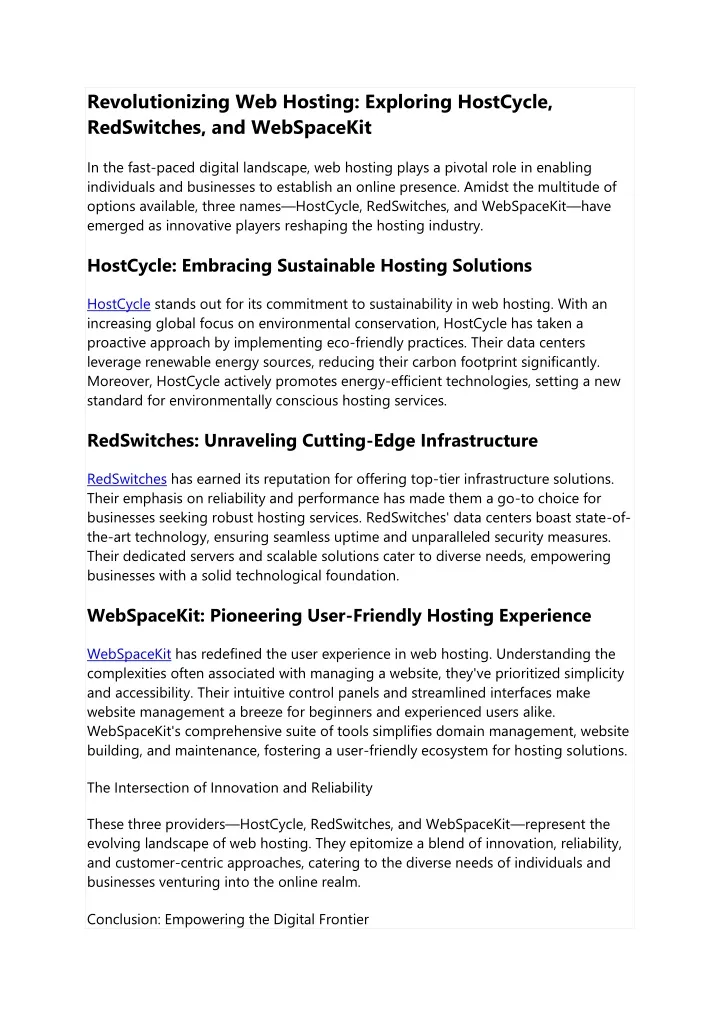 revolutionizing web hosting exploring hostcycle