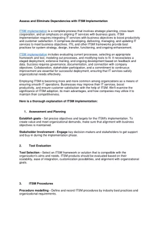 assess and eliminate dependencies with itsm