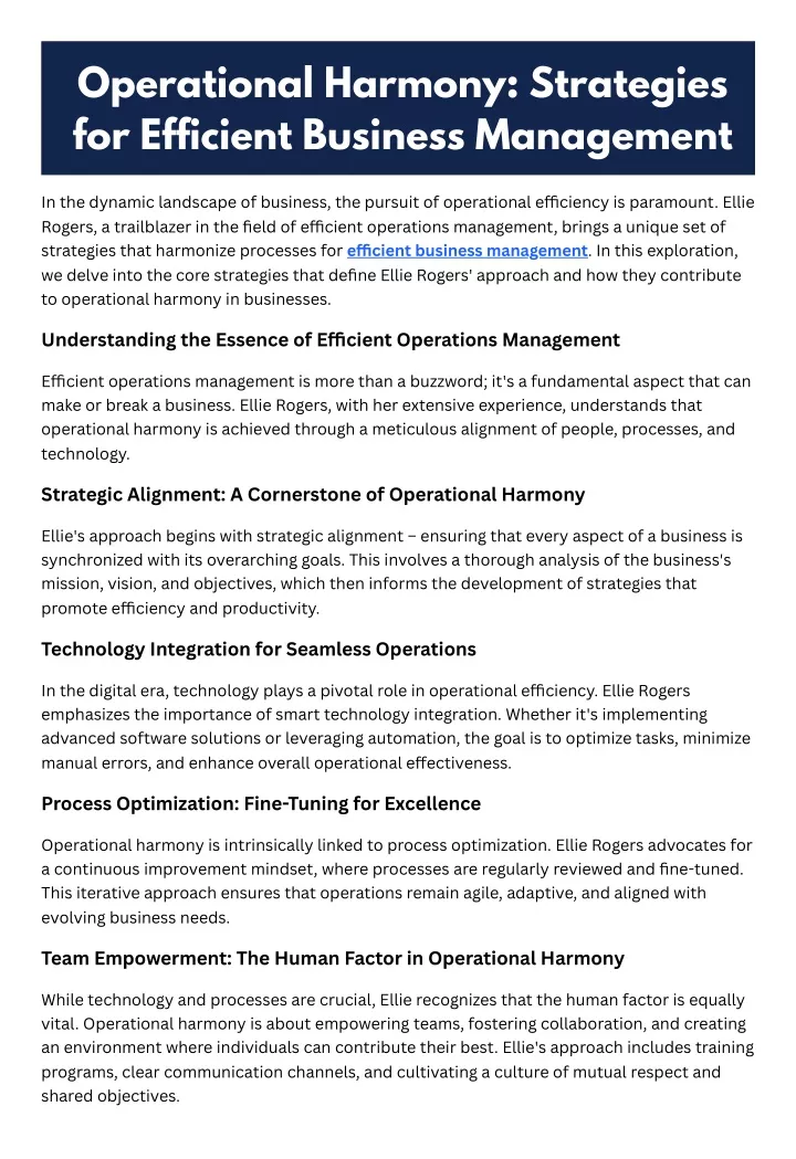 operational harmony strategies for efficient