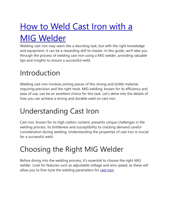 how to weld cast iron with a mig welder welding