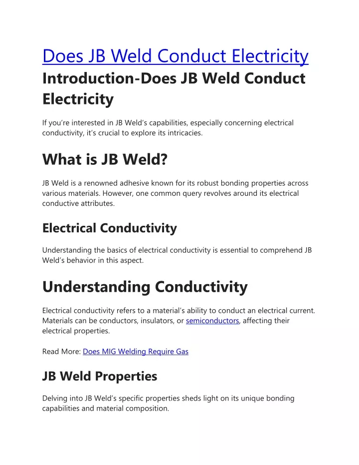 does jb weld conduct electricity introduction