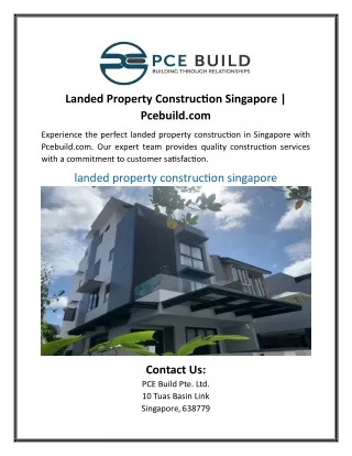 Landed Property Construction Singapore | Pcebuild.com