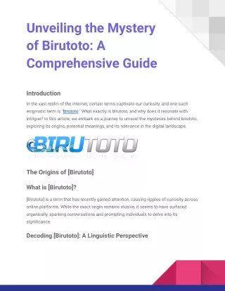 unveiling the mystery of birutoto a comprehensive