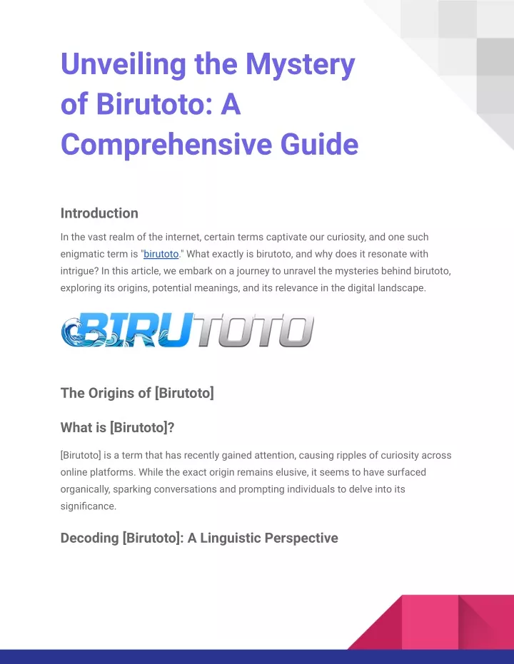 unveiling the mystery of birutoto a comprehensive