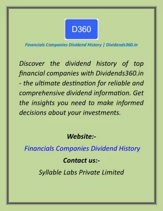 Financials Companies Dividend History  Dividends360.in