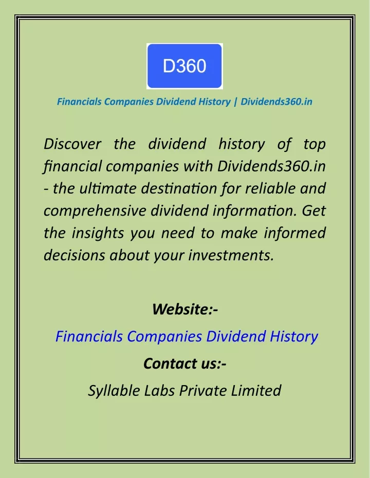 financials companies dividend history