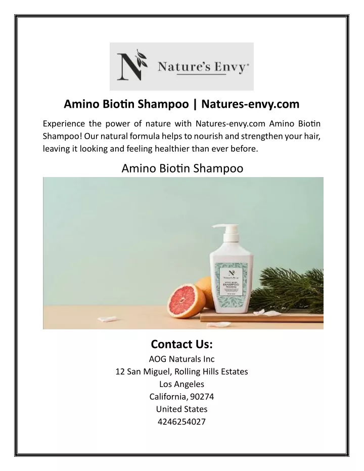 amino biotin shampoo natures envy com
