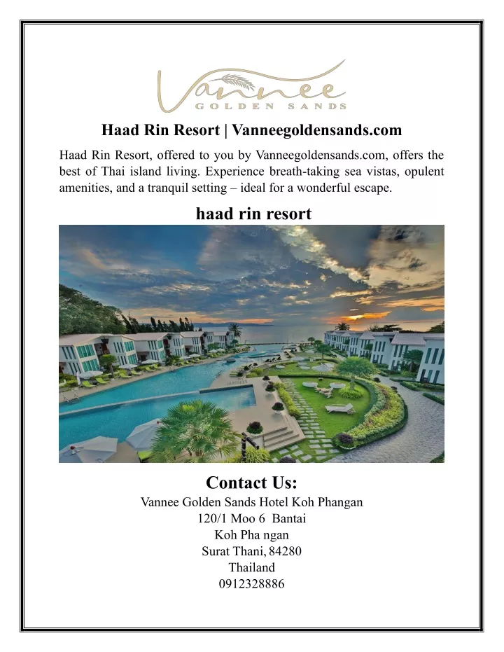 haad rin resort vanneegoldensands com