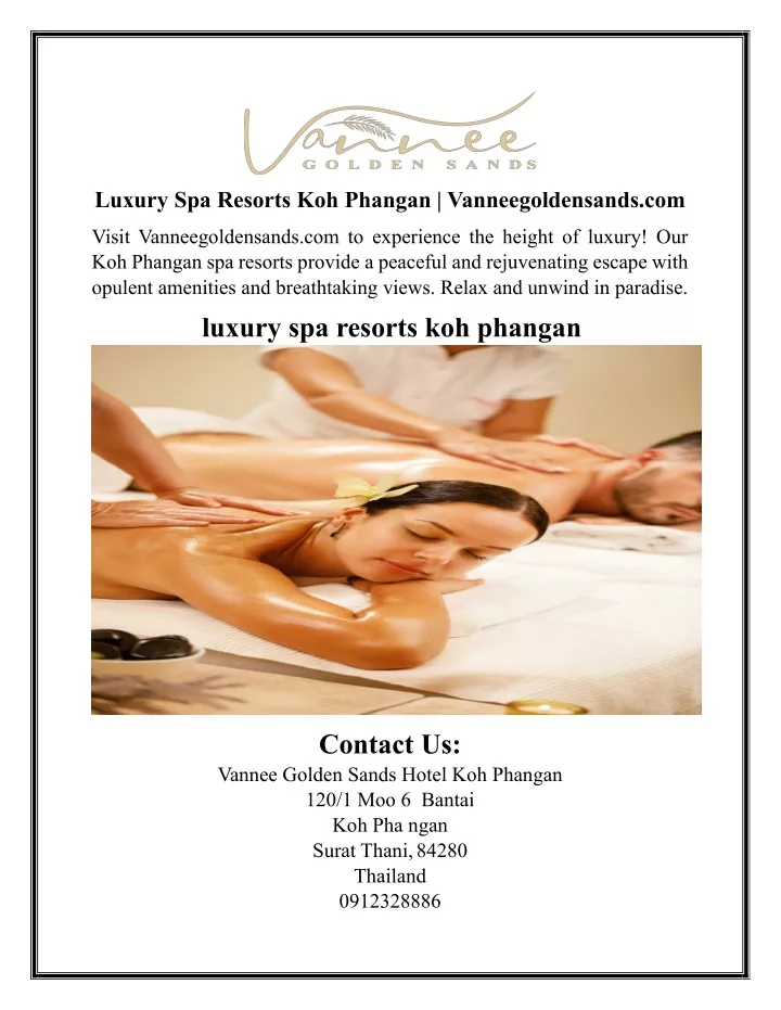 luxury spa resorts koh phangan vanneegoldensands