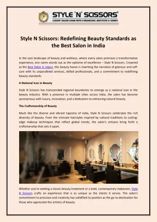Style N Scissors Redefining Beauty Standards as the Best Salon in India
