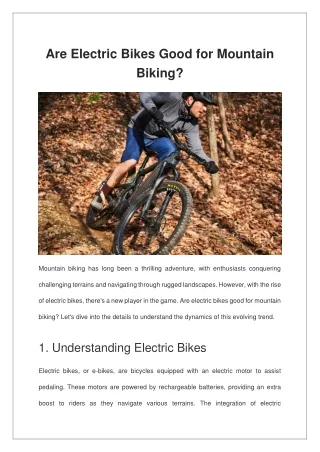 Are Electric Bikes Good for Mountain Biking