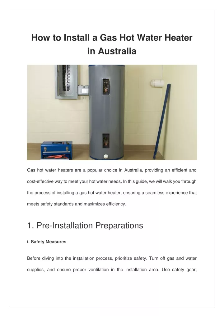 how to install a gas hot water heater in australia