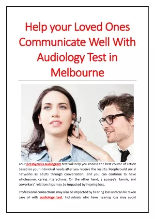 Help your Loved Ones Communicate Well With Audiology Test in Melbourne