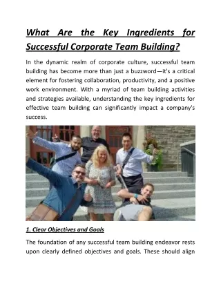 What Are the Key Ingredients for Successful Corporate Team Building?