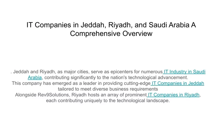 it companies in jeddah riyadh and saudi arabia