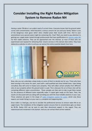 Consider Installing The Right Radon Mitigation System To Remove Radon NH